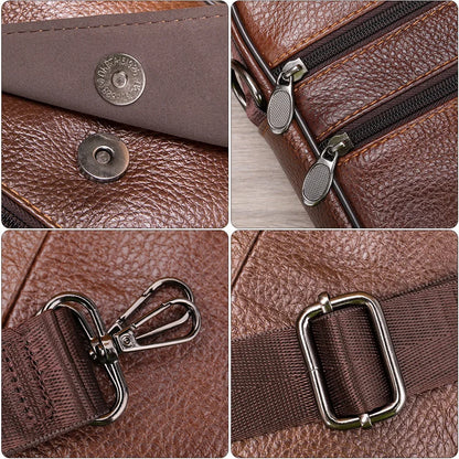 Laser Engrave Genuine Leather Men Message Shoulder Bags Handbag Zipper Travel Business Office Student Crossbody Bag