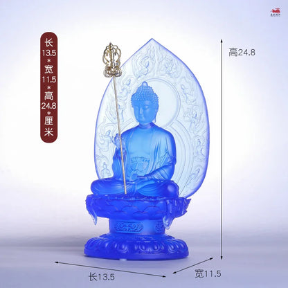 Latest blue glazed back plate  Herbalist Buddha  Ornaments  Light Tathagata  Lotus base  Home worship  Buddha hall decoration  t