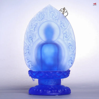 Latest blue glazed back plate  Herbalist Buddha  Ornaments  Light Tathagata  Lotus base  Home worship  Buddha hall decoration  t