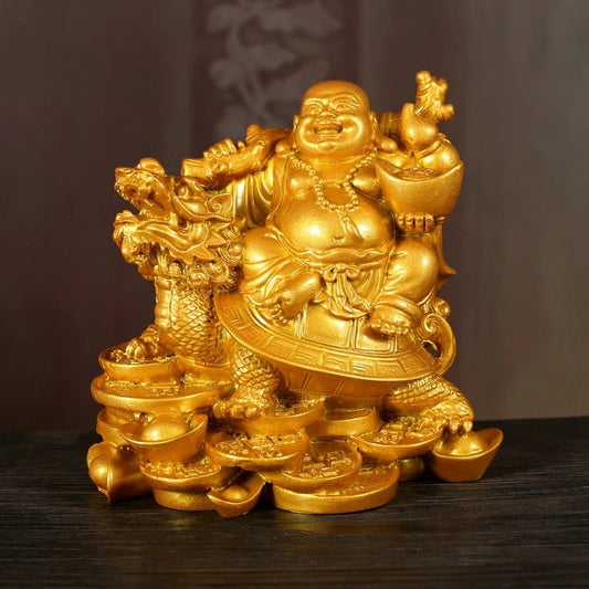 Laughing Buddha, Chinese Feng Shui Laughing Buddha Riding Dragon Turtle Statue Home Office Ornament Decoration Attract Wealth
