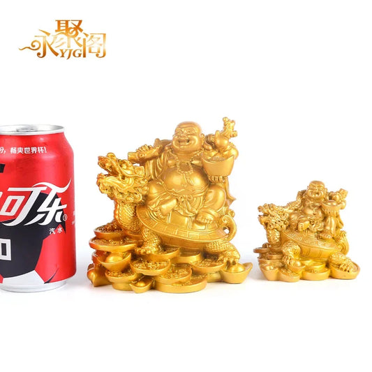 Laughing Buddha, Chinese Feng Shui Laughing Buddha Riding Dragon Turtle Statue Home Office Ornament Decoration Attract Wealth