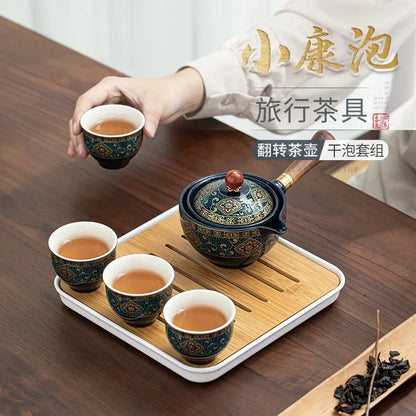 Lazy People Make Tea God Automatic Travel Tea Set Ceramic Kung Fu Tea Set Portable Tray Storage Bag Gift