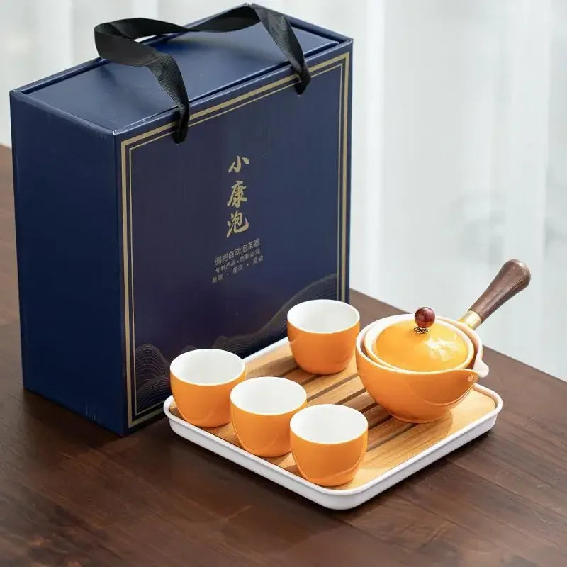 Lazy People Make Tea God Automatic Travel Tea Set Ceramic Kung Fu Tea Set Portable Tray Storage Bag Gift