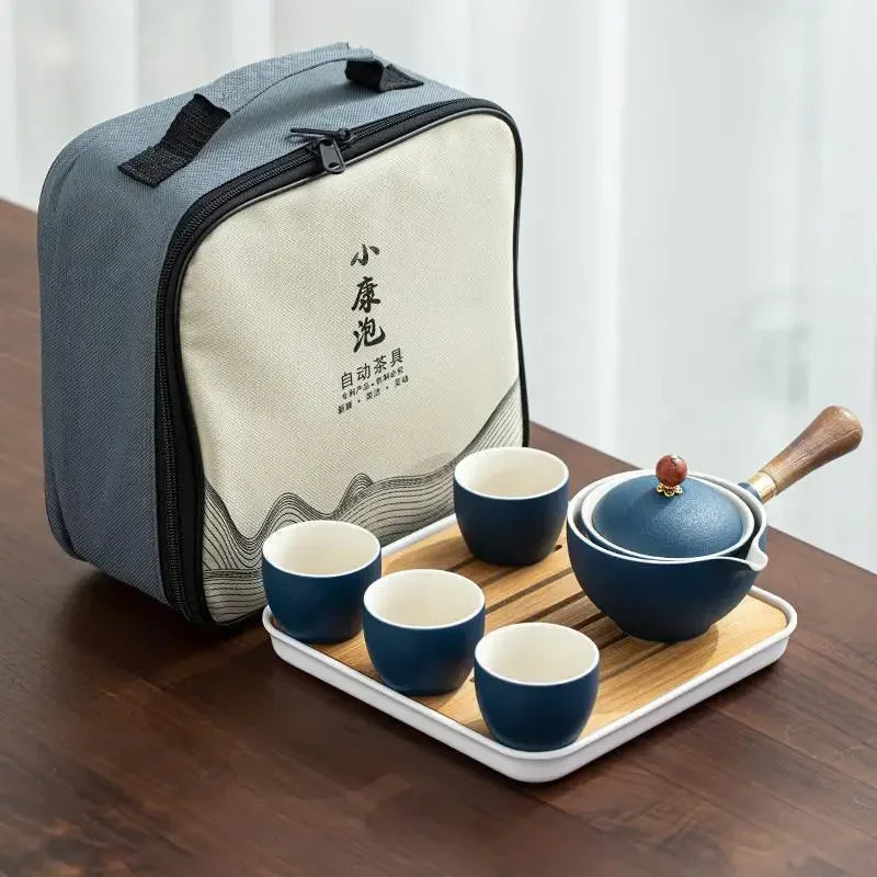Lazy People Make Tea God Automatic Travel Tea Set Ceramic Kung Fu Tea Set Portable Tray Storage Bag Gift