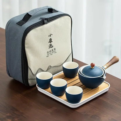 Lazy People Make Tea God Automatic Travel Tea Set Ceramic Kung Fu Tea Set Portable Tray Storage Bag Gift