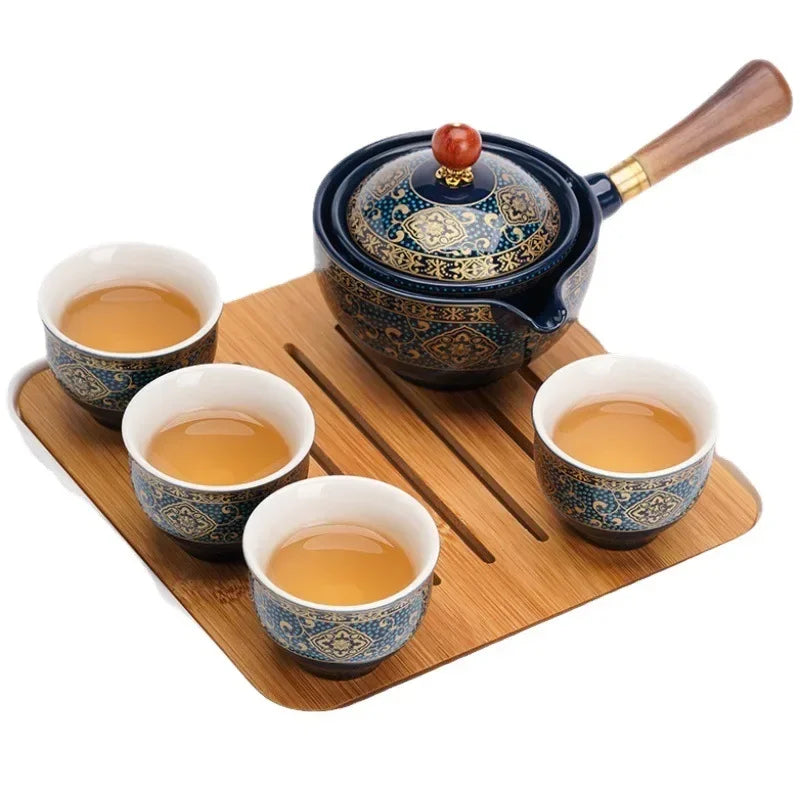 Lazy People Make Tea God Automatic Travel Tea Set Ceramic Kung Fu Tea Set Portable Tray Storage Bag Gift
