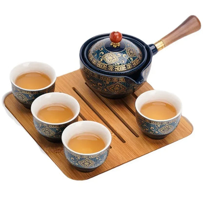 Lazy People Make Tea God Automatic Travel Tea Set Ceramic Kung Fu Tea Set Portable Tray Storage Bag Gift
