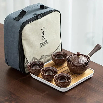 Lazy People Make Tea God Automatic Travel Tea Set Ceramic Kung Fu Tea Set Portable Tray Storage Bag Gift