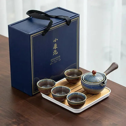 Lazy People Make Tea God Automatic Travel Tea Set Ceramic Kung Fu Tea Set Portable Tray Storage Bag Gift