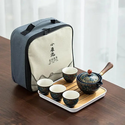 Lazy People Make Tea God Automatic Travel Tea Set Ceramic Kung Fu Tea Set Portable Tray Storage Bag Gift
