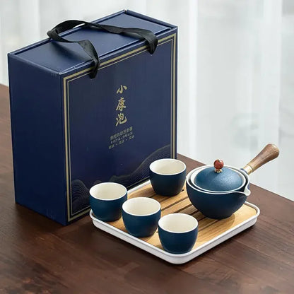 Lazy People Make Tea God Automatic Travel Tea Set Ceramic Kung Fu Tea Set Portable Tray Storage Bag Gift