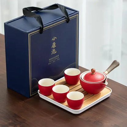 Lazy People Make Tea God Automatic Travel Tea Set Ceramic Kung Fu Tea Set Portable Tray Storage Bag Gift