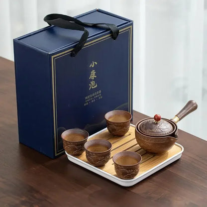 Lazy People Make Tea God Automatic Travel Tea Set Ceramic Kung Fu Tea Set Portable Tray Storage Bag Gift