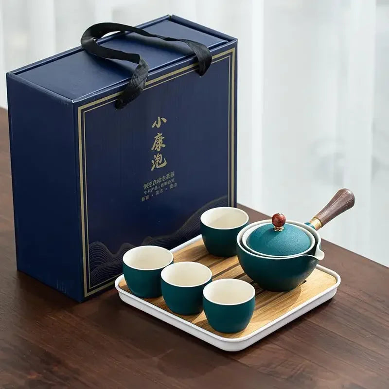 Lazy People Make Tea God Automatic Travel Tea Set Ceramic Kung Fu Tea Set Portable Tray Storage Bag Gift