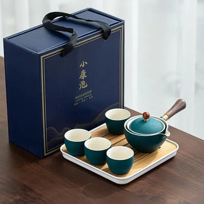 Lazy People Make Tea God Automatic Travel Tea Set Ceramic Kung Fu Tea Set Portable Tray Storage Bag Gift