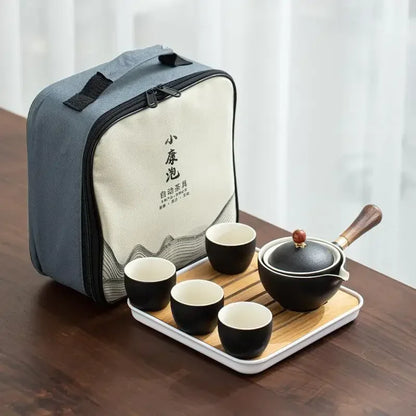 Lazy People Make Tea God Automatic Travel Tea Set Ceramic Kung Fu Tea Set Portable Tray Storage Bag Gift