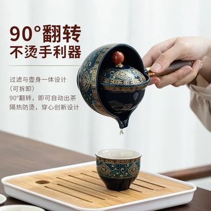 Lazy People Make Tea God Automatic Travel Tea Set Ceramic Kung Fu Tea Set Portable Tray Storage Bag Gift