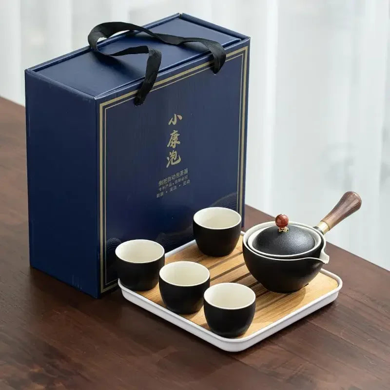 Lazy People Make Tea God Automatic Travel Tea Set Ceramic Kung Fu Tea Set Portable Tray Storage Bag Gift