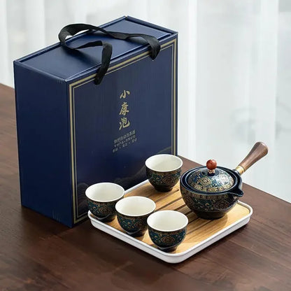 Lazy People Make Tea God Automatic Travel Tea Set Ceramic Kung Fu Tea Set Portable Tray Storage Bag Gift