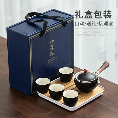Lazy People Make Tea God Automatic Travel Tea Set Ceramic Kung Fu Tea Set Portable Tray Storage Bag Gift