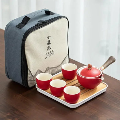 Lazy People Make Tea God Automatic Travel Tea Set Ceramic Kung Fu Tea Set Portable Tray Storage Bag Gift