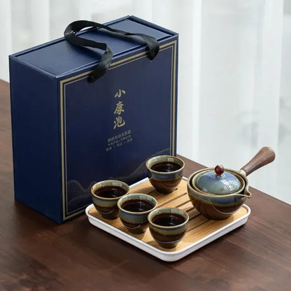 Lazy People Make Tea God Automatic Travel Tea Set Ceramic Kung Fu Tea Set Portable Tray Storage Bag Gift