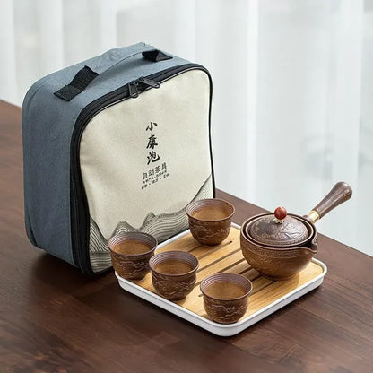 Lazy People Make Tea God Automatic Travel Tea Set Ceramic Kung Fu Tea Set Portable Tray Storage Bag Gift