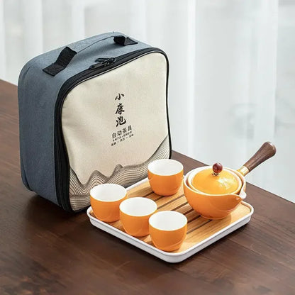 Lazy People Make Tea God Automatic Travel Tea Set Ceramic Kung Fu Tea Set Portable Tray Storage Bag Gift