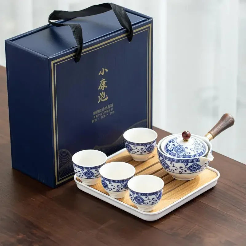 Lazy People Make Tea God Automatic Travel Tea Set Ceramic Kung Fu Tea Set Portable Tray Storage Bag Gift