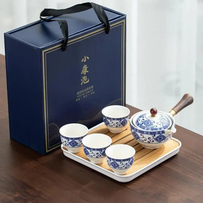 Lazy People Make Tea God Automatic Travel Tea Set Ceramic Kung Fu Tea Set Portable Tray Storage Bag Gift