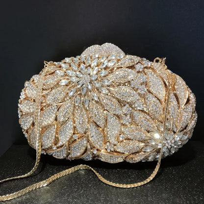 Leaf flower diamond-encrusted bridal bag nightclub fashion dress holding cheongsam bag wedding dinner luxury portable female bag