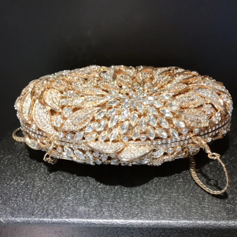 Leaf flower diamond-encrusted bridal bag nightclub fashion dress holding cheongsam bag wedding dinner luxury portable female bag