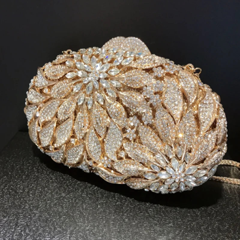 Leaf flower diamond-encrusted bridal bag nightclub fashion dress holding cheongsam bag wedding dinner luxury portable female bag