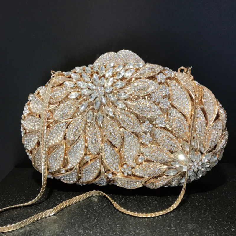 Leaf flower diamond-encrusted bridal bag nightclub fashion dress holding cheongsam bag wedding dinner luxury portable female bag