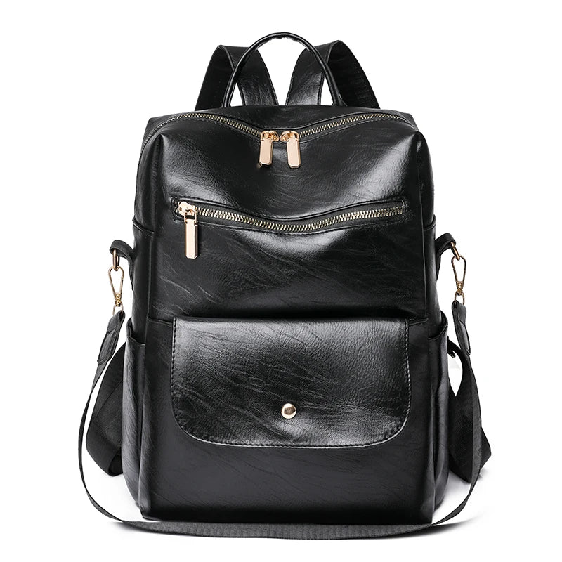 Leather Backpack Women Solid Color Fashion Trend Casual Large Capacity Ladies Travel Bag School Backpack for Teenage Girls Sac