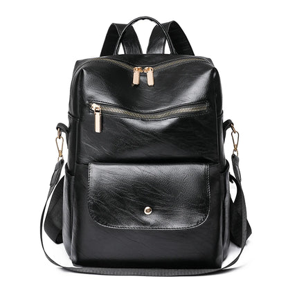 Leather Backpack Women Solid Color Fashion Trend Casual Large Capacity Ladies Travel Bag School Backpack for Teenage Girls Sac