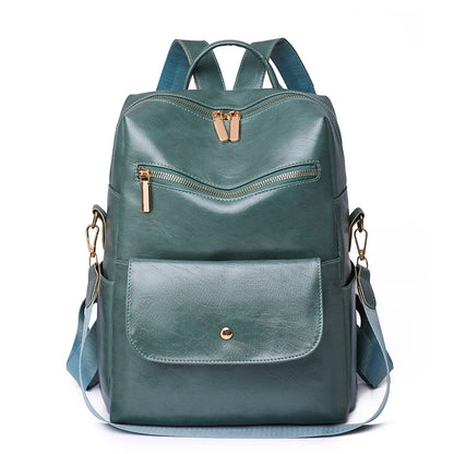 Leather Backpack Women Solid Color Fashion Trend Casual Large Capacity Ladies Travel Bag School Backpack for Teenage Girls Sac