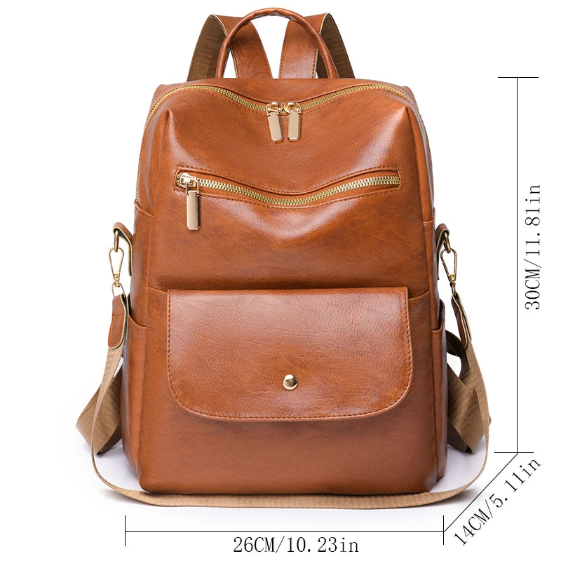 Leather Backpack Women Solid Color Fashion Trend Casual Large Capacity Ladies Travel Bag School Backpack for Teenage Girls Sac