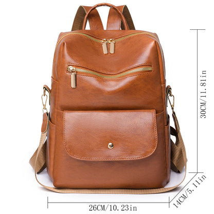 Leather Backpack Women Solid Color Fashion Trend Casual Large Capacity Ladies Travel Bag School Backpack for Teenage Girls Sac
