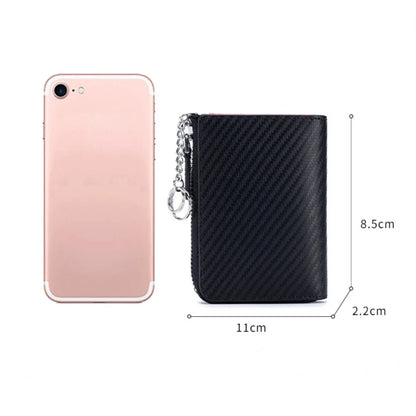 Leather Carbon Fiber Bag Men's Zipper Business Card Clip Rfid Coin Purse