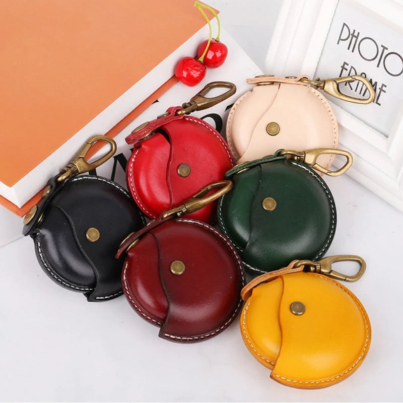 Leather Coin Purse Men Women Vintage Round Creative Storage Money Bag Case Keychain Wallet