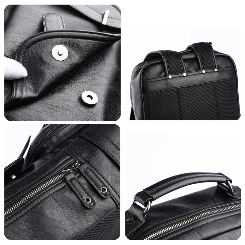 Leather Laptop Backpack for Men Waterproof Travel Backpack Vintage Business Bag for Commuter Casual Leather Daypack