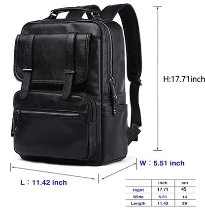 Leather Laptop Backpack for Men Waterproof Travel Backpack Vintage Business Bag for Commuter Casual Leather Daypack