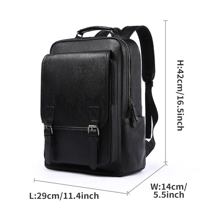 Leather Laptop Backpack for Men Waterproof Travel Backpack Vintage Business Bag for Commuter Casual Leather Daypack