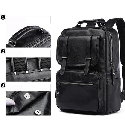 Leather Laptop Backpack for Men Waterproof Travel Backpack Vintage Business Bag for Commuter Casual Leather Daypack