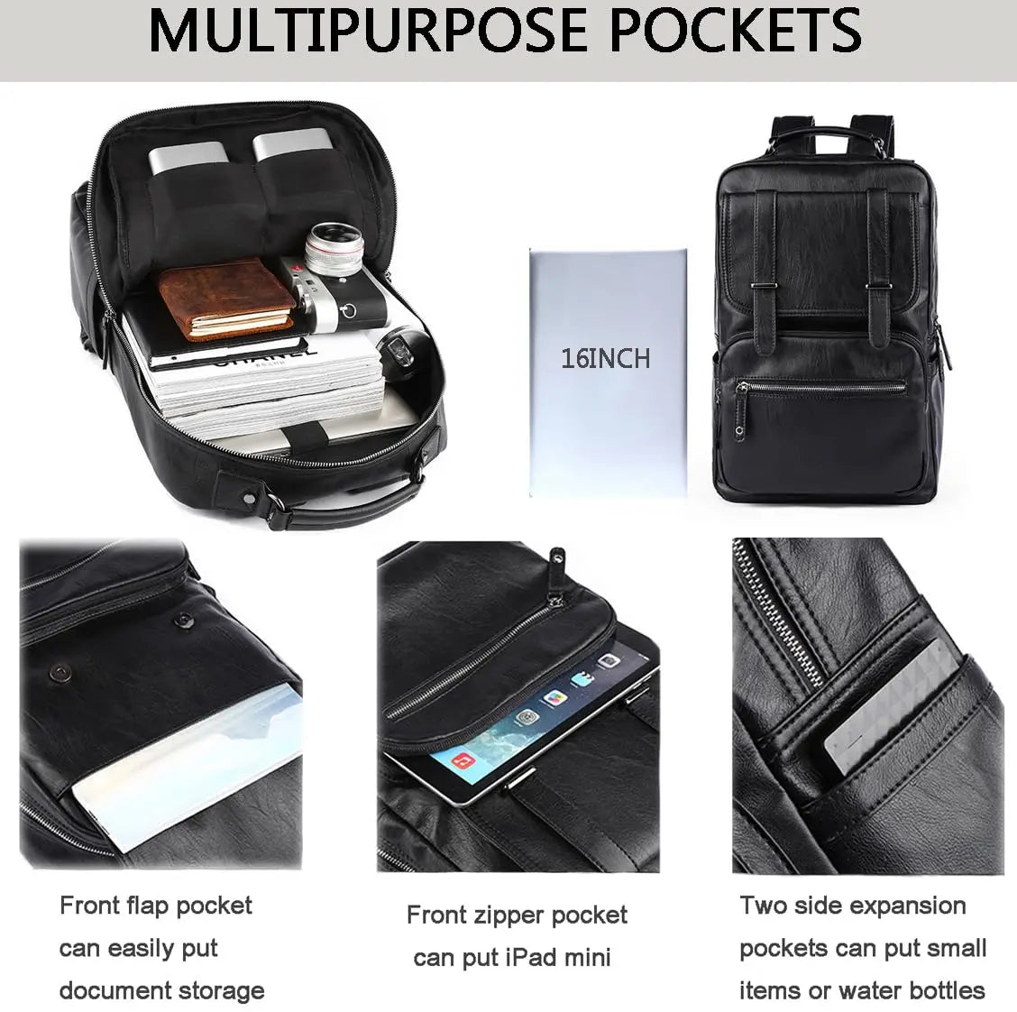 Leather Laptop Backpack for Men Waterproof Travel Backpack Vintage Business Bag for Commuter Casual Leather Daypack