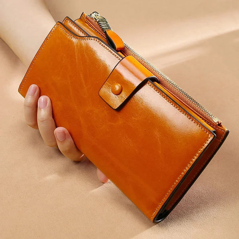 Leather Long Wallet women Genuine leather clutch real cowskin wallet dress party long purse for laies