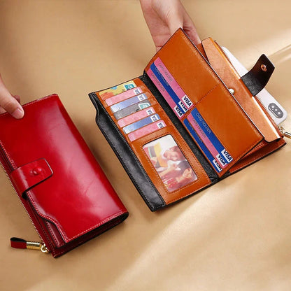 Leather Long Wallet women Genuine leather clutch real cowskin wallet dress party long purse for laies