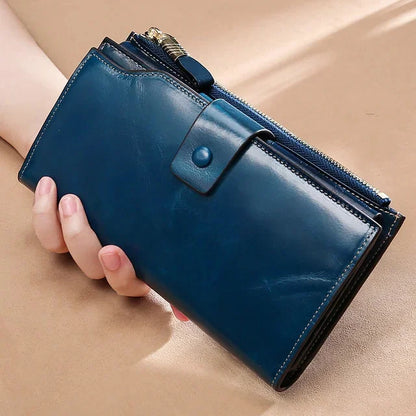 Leather Long Wallet women Genuine leather clutch real cowskin wallet dress party long purse for laies