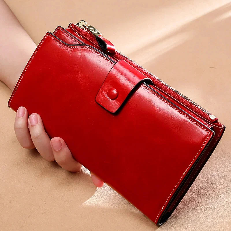 Leather Long Wallet women Genuine leather clutch real cowskin wallet dress party long purse for laies